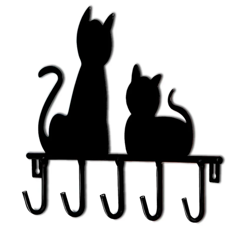 Стальная вешалка для ключей в виде черного кота настенный держатель
