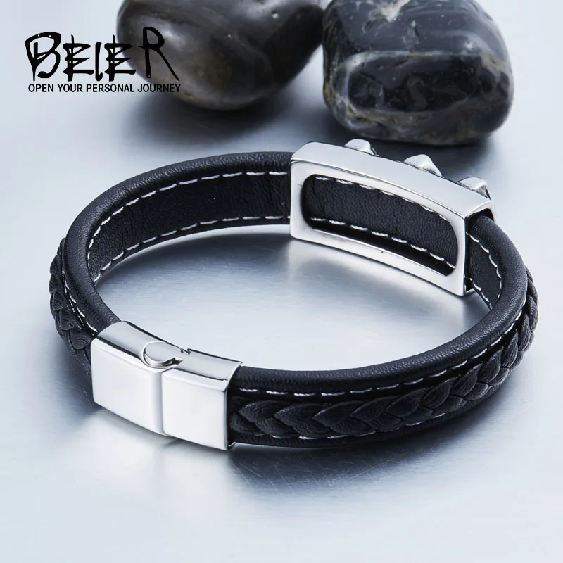 BEIER Wholesale Dropshipping Man's High Quality Genes Leather Simple Style 3 Buddha Bracelet Bangle For Man BC-L017