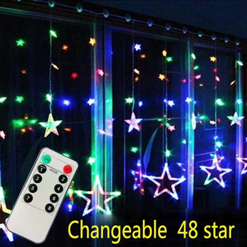 

LAIMAIK AC110V or 220V Holiday Lighting LED Fairy Star Curtain String luminarias Garland Decoration Christmas Wedding Light