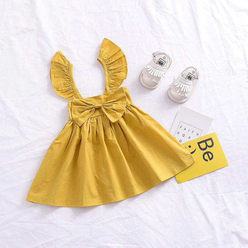 Вечерние платья для девочек; свадебные платья принцессы; одежда для маленьких девочек; платье без рукавов с бантом для девочек; От 0 до 3 лет одежда для детей - Цвет: Yellow