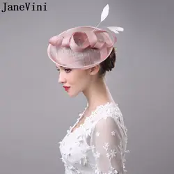 JaneVini/винтажная белая, черная, розовая Свадебная шляпа для невесты с цветком на улице, праздничные женские головные уборы и вуалетки с
