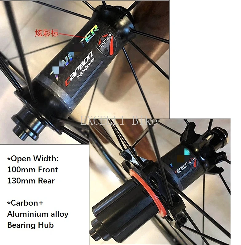 40mm width wheels road bike carbon bearing wheels Noctilucence Open Width 100mm front 130mm rear 11