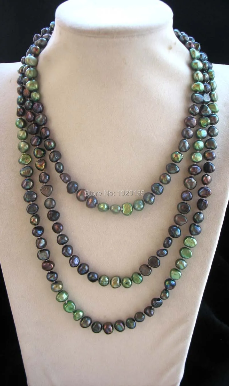 

freshwater pearl necklace baroque black green 8-10mm 60inch wholesale nature beads