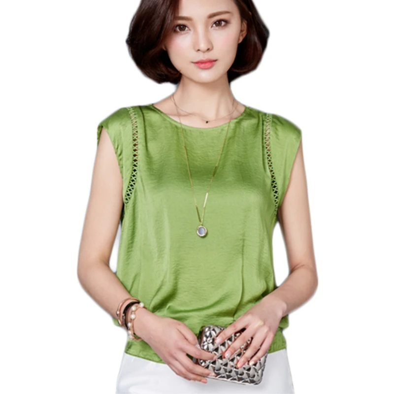 VogorSean, Женские топы и блузки, рубашка с коротким рукавом, шифоновая Свободная блузка, летняя женская блуза размера плюс, блузки для работы - Цвет: Зеленый