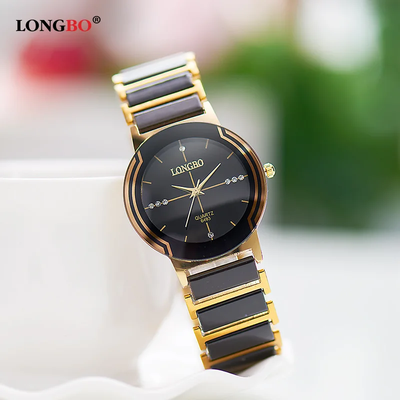 

Brand LONGBO Ladies Imitation Ceramic Watch Luxury Gold Bracelet Watches with Fine Alloy Strap Women Dress Watch 8493