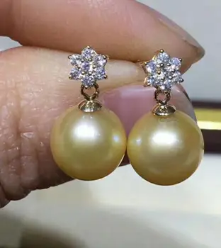 

free shipping charming gorgeous 9-10mm SouthSea pearl earring 18k solid gold
