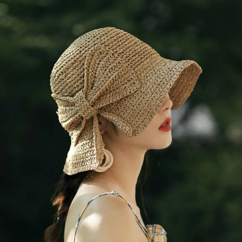 Fashion Bow-knot Straw Sunhat Summer Beach Women Lady Travel Sun Hat Foldable Beach Cap Sun Protection Panama Hat New