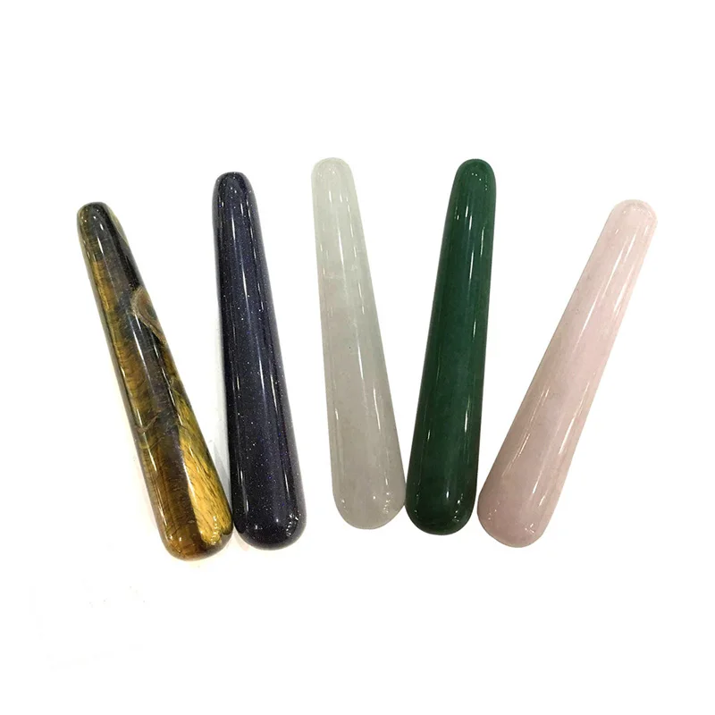 

Hand Carved Variety Gemstone Massage Wand Natural Quartz Crystal Massage Stick MJP