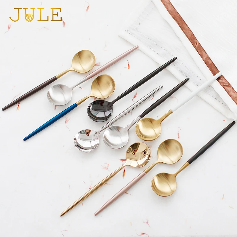 

5Pcs/Lot (18/8) Stainless Steel Small Tea Spoon Flatware Set Mini Teaspoon Set Cutlery Set Ice Cream Colorful Coffee Spoons