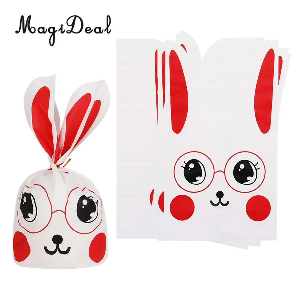 MagiDeal 50pcs/Lot Kawaii Rabbit Bunny Ear Bakery Cookie Treat Bags Biscuit Packaging Bag Self-adhesive Party Gift Bag