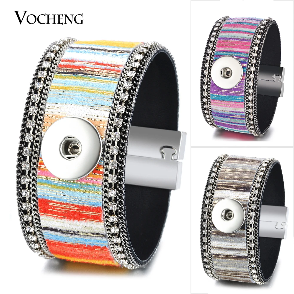 

Vocheng Snap Charms Button Leather Bangle Colorful Magnet Clasp Inlaid Crystal 4 Colors Fit 18mm NN-526