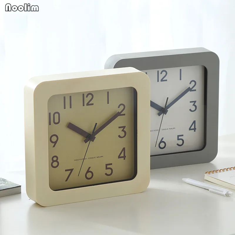 

NOOLIM Nordic Mute Clock Square Minimalist Pendulum Desktop Clock Creative Living Room Decoration Desktop Home Clock
