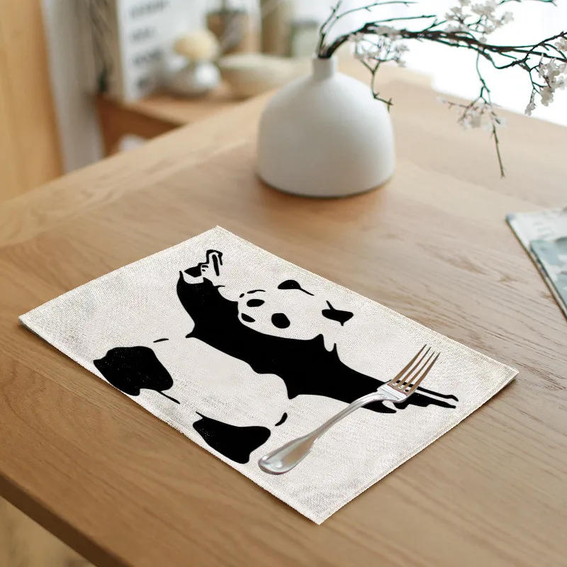 Гигантская панда особенности скатерть 42*32 см милый озорной Слова Любовь личности простой льняной домашний обеденный ткань украшения