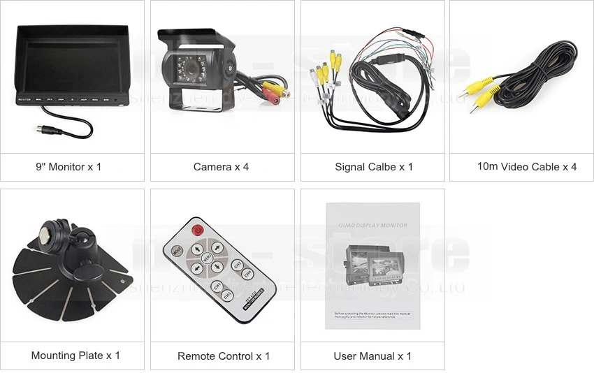 DIYSECUR 9 дюймов Сплит Quad дисплей заднего вида монитор+ 4 x CCD камера ночного видения для автомобиля грузовик автобус системы видеонаблюдения