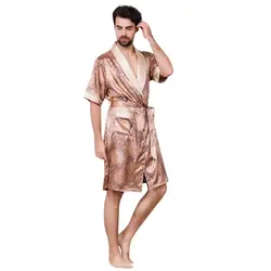 Для мужчин атласные шелковый халат пижамы летние мужчин халат шелковый с длинным рукавом дома кимоно тонкий pijama hombre
