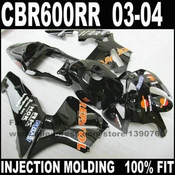 

Custom ABS road injection fairings set for HONDA CBR 600 RR 2003 2004 CBR600RR 03 04 black repsol fairing kits hull work