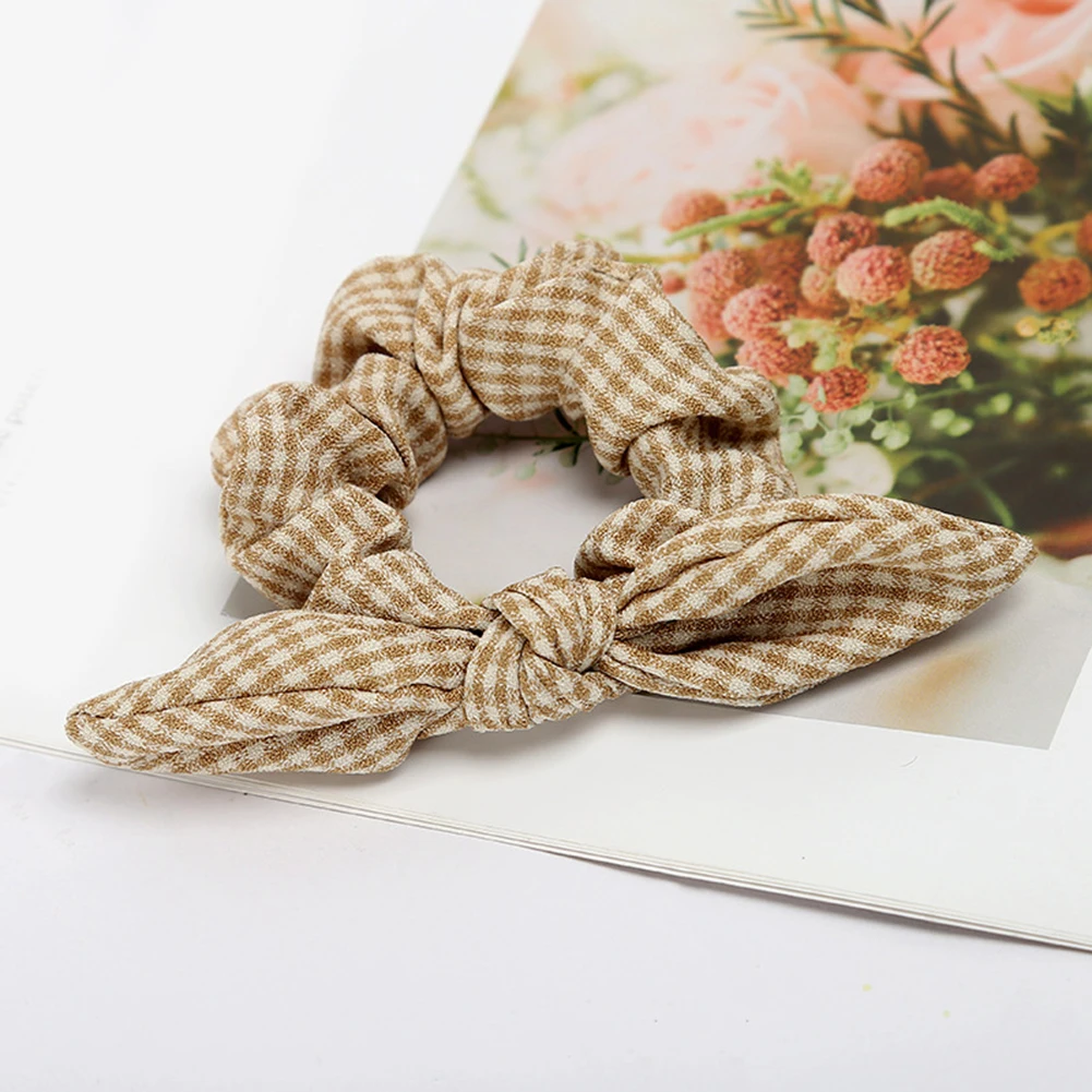 Plaid Girls Women Bunny Ear Hair Scrunchie Knot Bow Hair Band Hair tie Bows Rabbit Ear Elastic Ponytail Holder Bands Hair bow Hairclip Hair Accessories