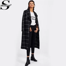 Sheinside драпировка Воротник Сетка плед длинное пальто дамы Turn-Down воротник с длинным рукавом повседневное наружное женское элегантное осеннее пальто