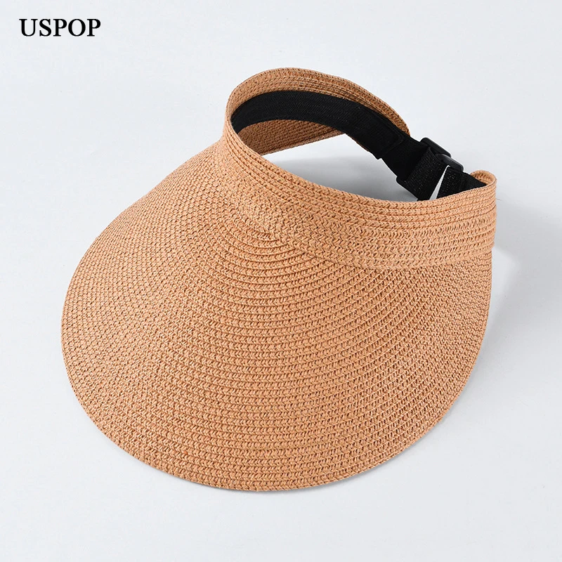 

USPOP 2019 New Summer hat female straw sun hat adjustable wide brim beach hat foldable straw visor caps without top