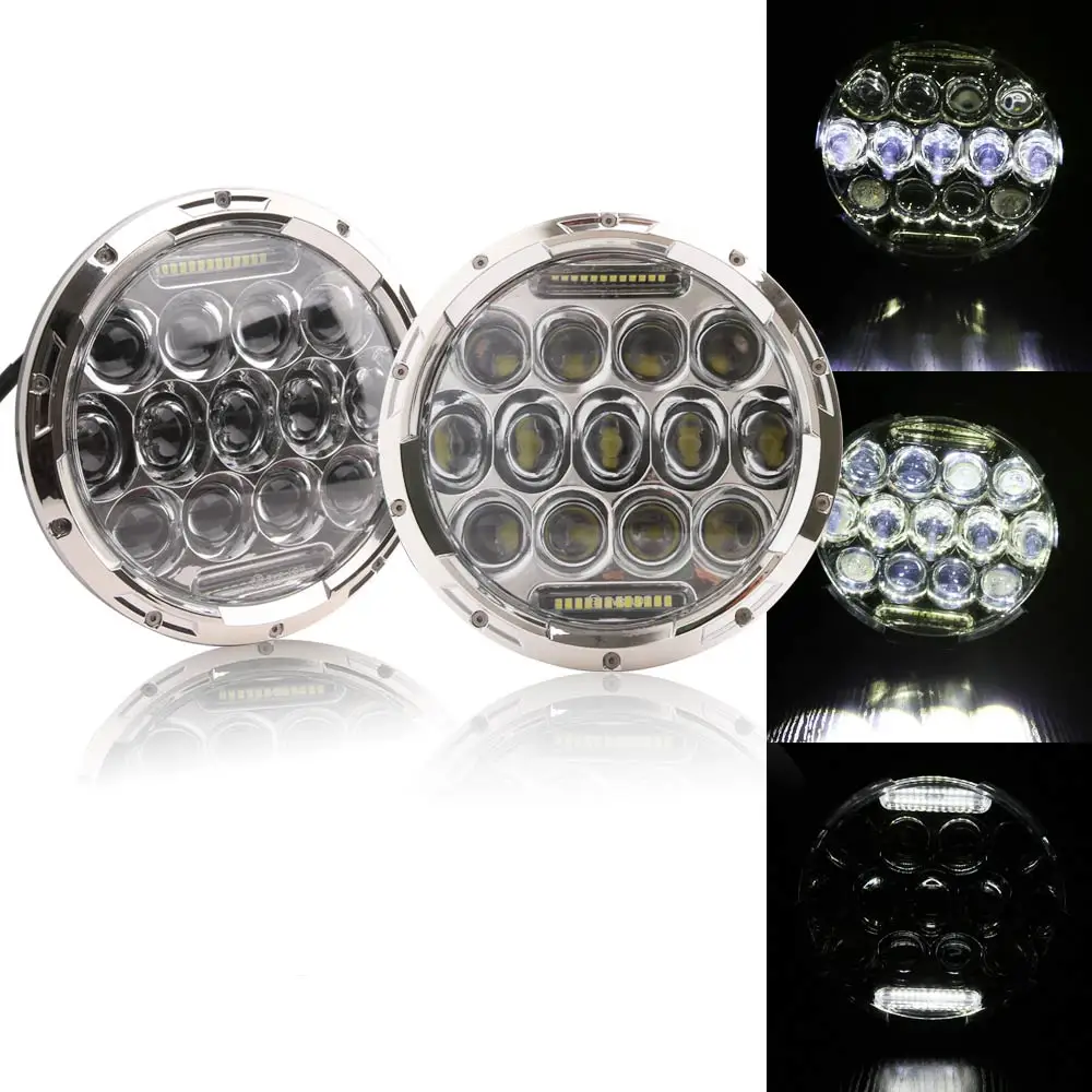 2 шт. 7 дюймов светодиодный налобный фонарь с Halo Ring Amber поворотник для lada Niva 4x4 suzuki samurai " DRL Halo Фары для ваз 2101 - Цвет: 75W silver