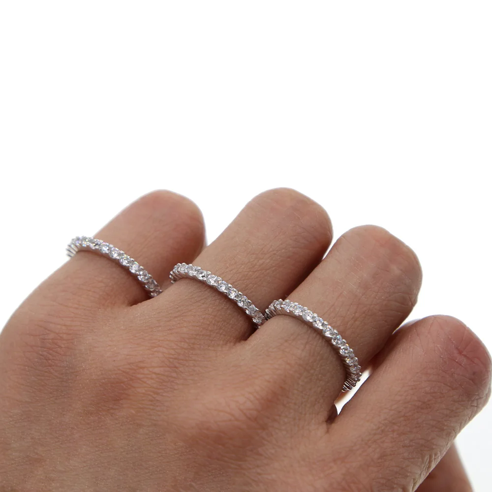 

top quality classic design prong setting 2mm cubic zirconia full cz band 925 sterling silver wedding engagement band silver ring