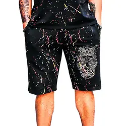 Летние шорты хип-хоп Для мужчин эластичный пояс с принтом черепа мужские шорты в повседневном стиле модные хип-хоп Уличная Короткие