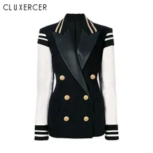 2019 New Spring Autumn Slim Plus Size Blazer Women Fashion Double-breasted Ladies Black white stitching office coat women 2019 New Spring Autumn Slim Plus Size Blazer Women Fashion Double-breasted Ladies Black white stitching office coat women