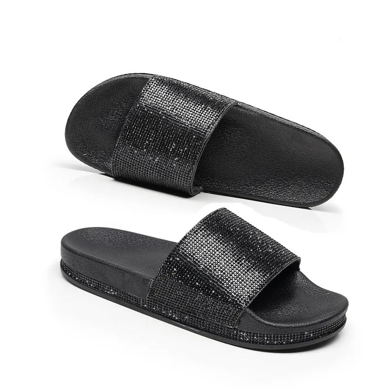Beste Big Size Crystal Diamond Slippers Zomer Vrouwen Slippers Bling Strand Slides Slippers Dames Sandalen Casual Schoenen Slip On Slides