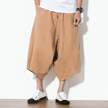 

Free shipping plus size M-5XL Chinese Haren men pants linen baggy pants Mens Vintage Calf-Length Pants Wide leg pants hiphop