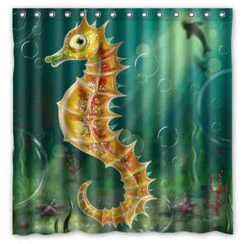 

Customized Seahorse Shower Curtain Waterproof Fabric Bath Curtains Mildew Resistant Polyester Bathroom Shelter 180*180cm