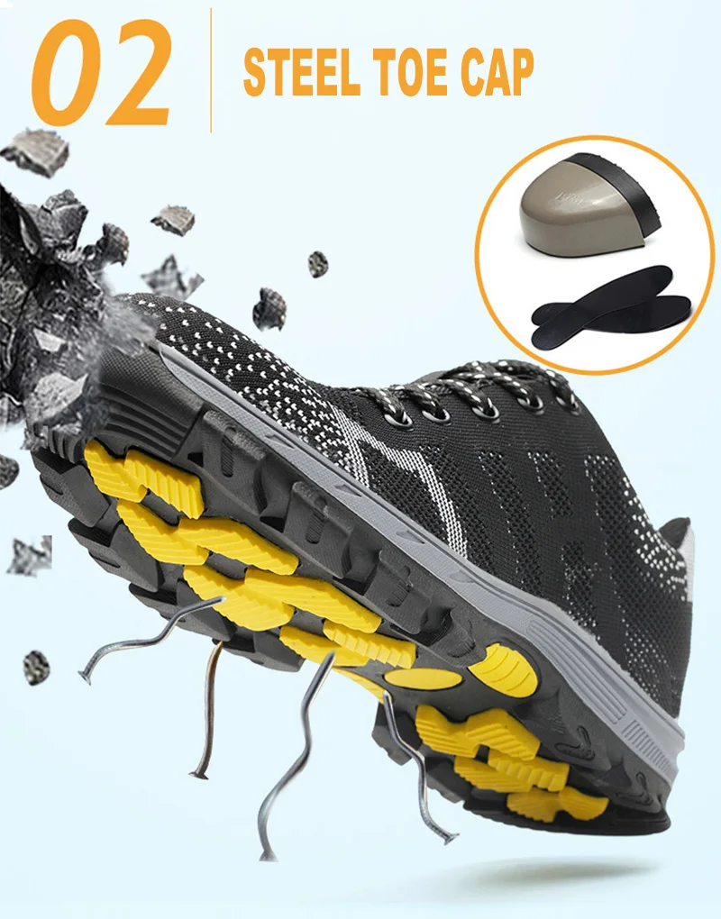 Men's Breathable Steel Toe Cap Safety Shoes Men High Quality Outdoor Antislip Steel Puncture Proof Construction Boots Work Shoes (3)