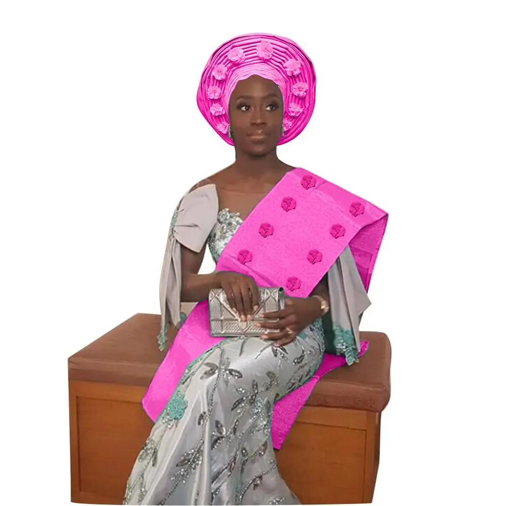 ASO OKE геле Африканский Цветочный Женская повязка на голову с плеча - Цвет: pink