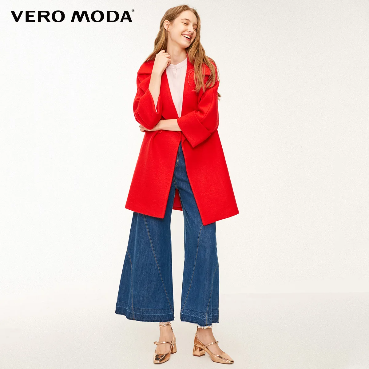 Beste Vero Moda Nieuwe Revers Drop Schouder Pure Lange Wollen Jas Vrouwelijke | 318327521