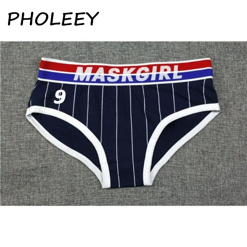 

Pholeey Multi color Alphabet Digital Straight printing neutral Striped Women Underwear Mid-Rise Panties Brief M-2XL P18085