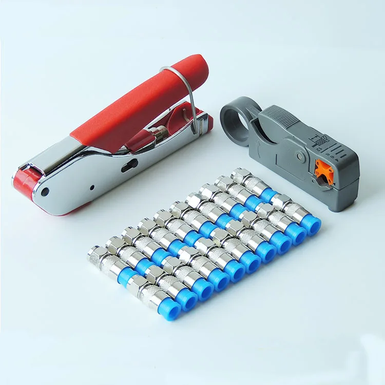 

RG59 RG6 Coax Cable Crimper Coaxial Compression Tool Kit RG59 RG6 cable Wire Stripper with 20PCS RG6 F compression Connector