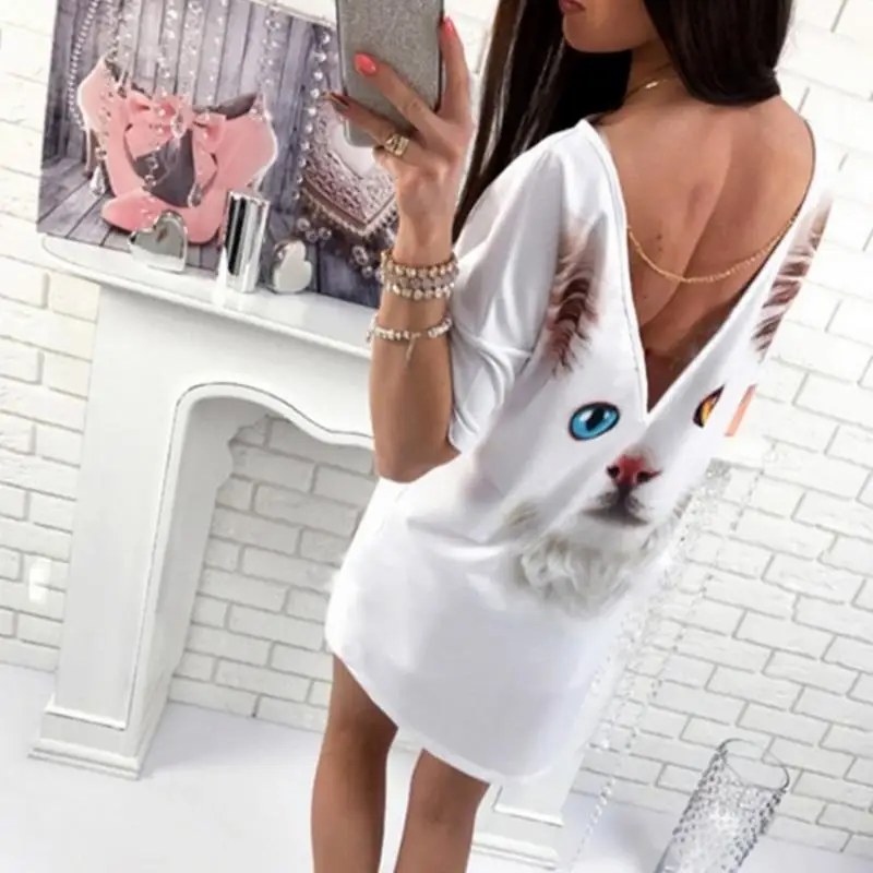 White Printing TShirt 3D Cat Butterfly T-Shirt Women Tops Casual Female Round Neck Short Sleeve Fashion Top Tee Shirts Plus Size
