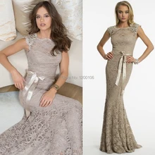 2015 New Elegant Sleeveless Floor Length Silver Lace Mermaid Long Bridesmaid Dresses