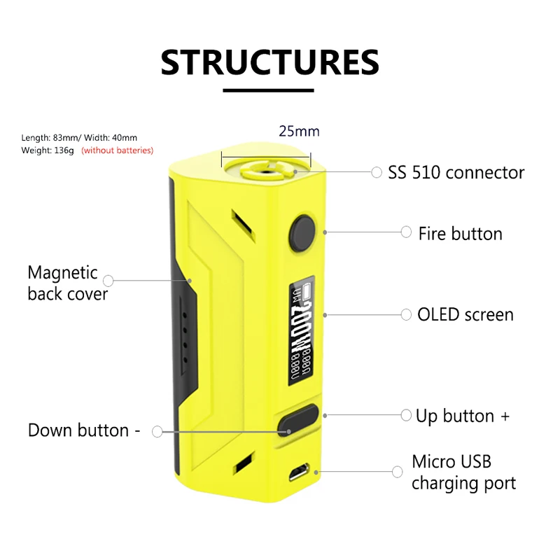 100% оригинальные новые цвета Smoant Battlestar 200 Вт TC Box Mod Cloupor электронная сигарета