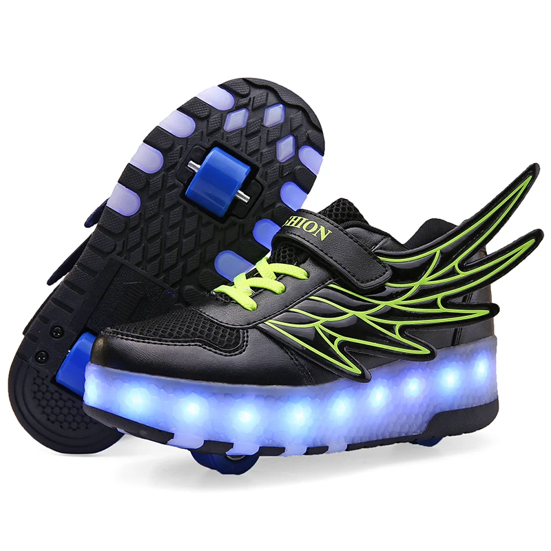 

New Pink Black USB Charging Fashion Girls Boys LED Light Roller Skate Shoes For Children Kids Sneakers With Wheels Two wheels