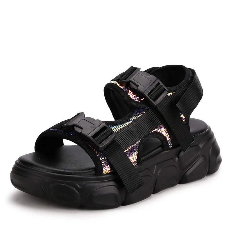 Jookrrix Women 2019 Brand Women Increased 6cm Platform Shoes Lady Wedges High Thick Sole Fashion Glitter Chunky Sandals
