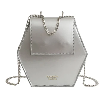 

Fashion Hexagonal Women Bag Chains Mini Handbags Leather Female Shoulder Messenger Bag Clutch Pocket