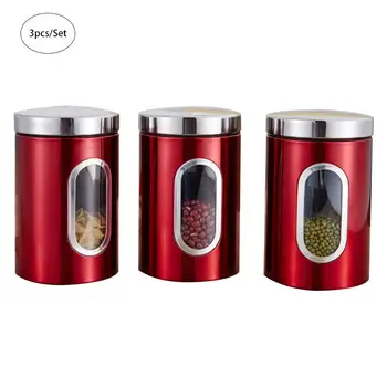 

Household Items Red Multi-functional Sealed Cans Stainless Steel Storage Container Stainless Steel Perspective Tea Cans