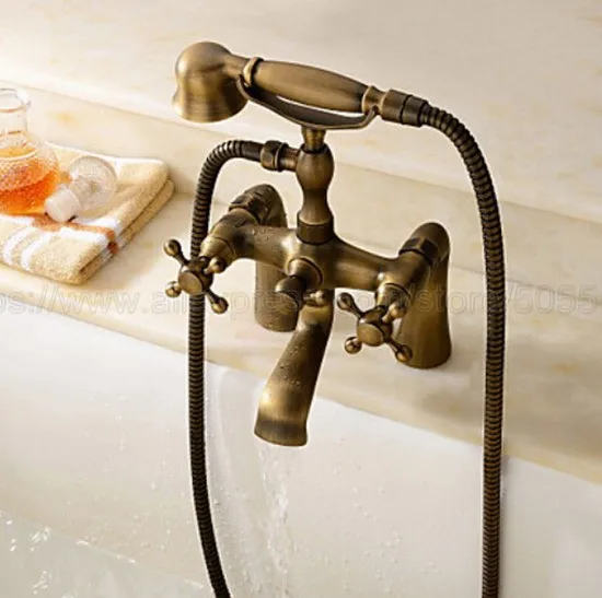 Antique Brass Deck Mounted Bathroom Clawfoot Bathtub Faucet & Hand Shower Basin Sink Mixer Tap & Hand Shower ztf018