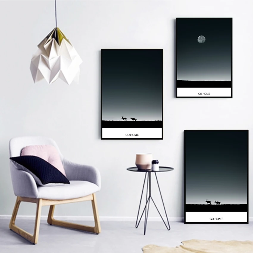 Go Home Under the Moon Nordic Prints and Posters Wall Pictures for Living Room