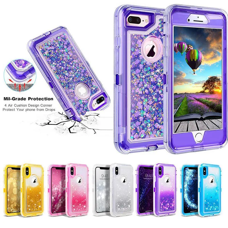 

Quicksand Bling Case for Apple iPhone X 8 7 6 6S Plus Shockproof Armor Soft TPU Hard PC Frame 360 Full Protective Cover