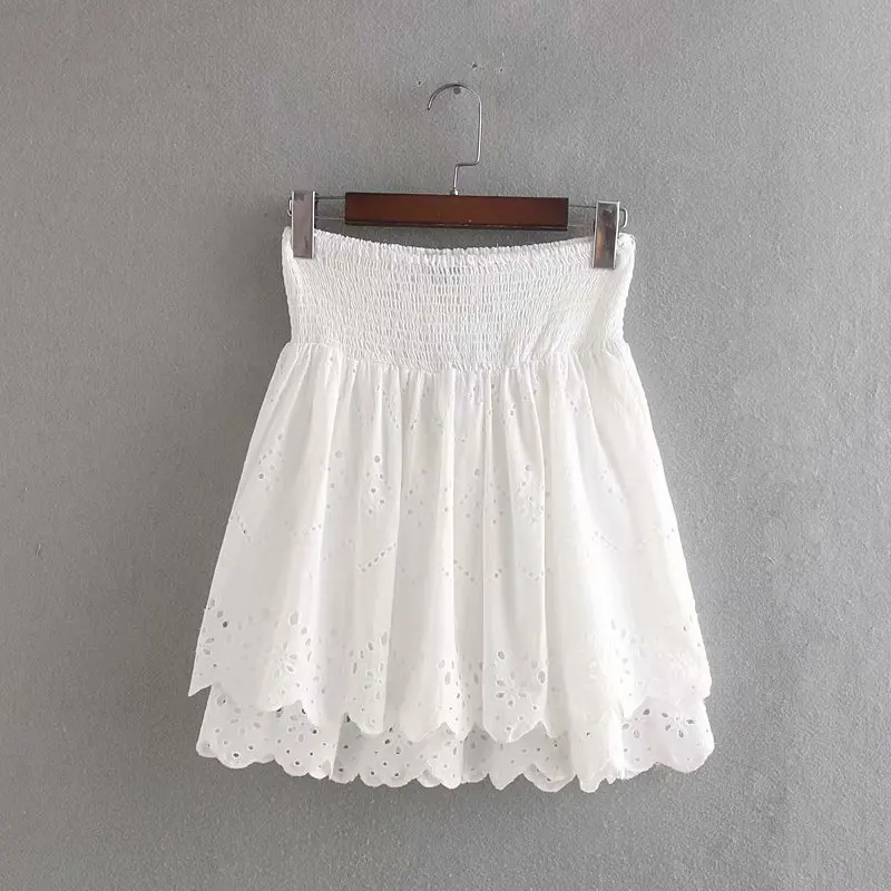 

Faldas Mujer Moda 2019 Summer New Openwork Embroidery White Skirt Wild Skirt Mini Skirt Vadim