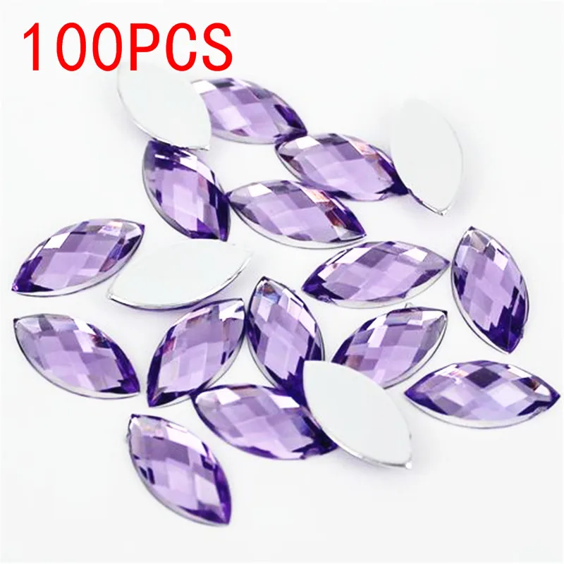 

Hot Sale 100Pieces Flat Back Marquise Earth Facets light amethyst Acrylic Horse eye Shape Rhinestone Nail art crystal diamond
