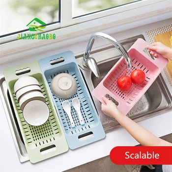 

JiangChaoBo Retractable Sink Drain Rack Plastic Tableware Shelf Household Kitchen Dish Rack Vegetable Storage Rack
