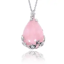 Natural Quartz Teardrop Pendant Necklace Romantic Stainless Steel Cable Chain necklace Women's adjustable Choker necklace lace wide adjustable choker necklace