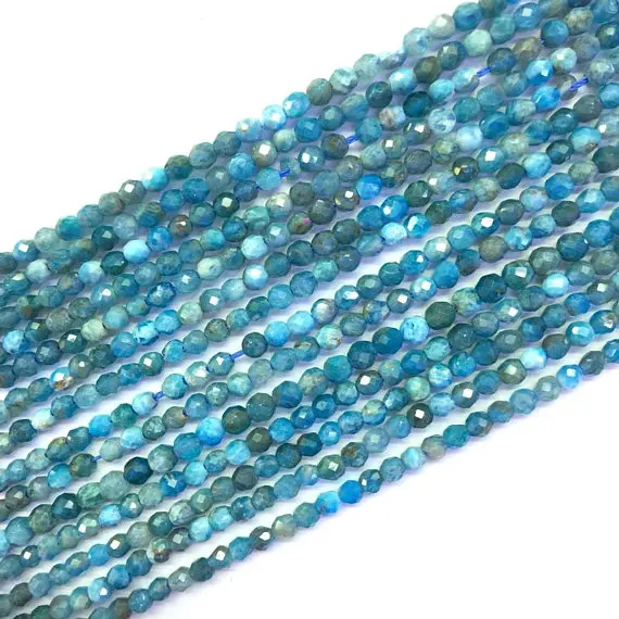 Natural Blue Apatite Beads Faceted 2mm 3mm 4mm Genuine Apatite Gemstone Tiny Blue Apatite Beads Blue Beads Small Blue Semi Precious Stone1